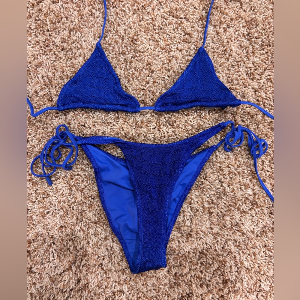 TRIANGL blue crochet bikini top and bottom